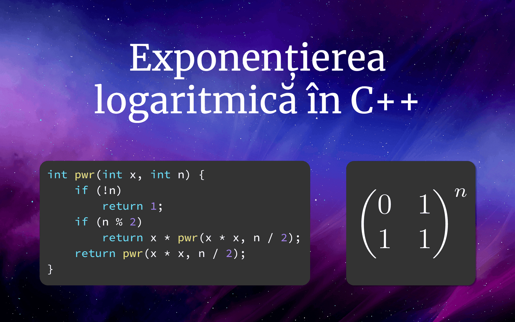Exponențierea logaritmică în C++. Generarea rapidă a șirurilor recurente